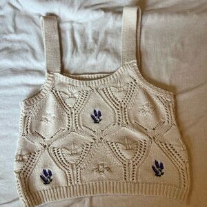 Pink Rose Cream Knit Tank Top with Black Logo Label